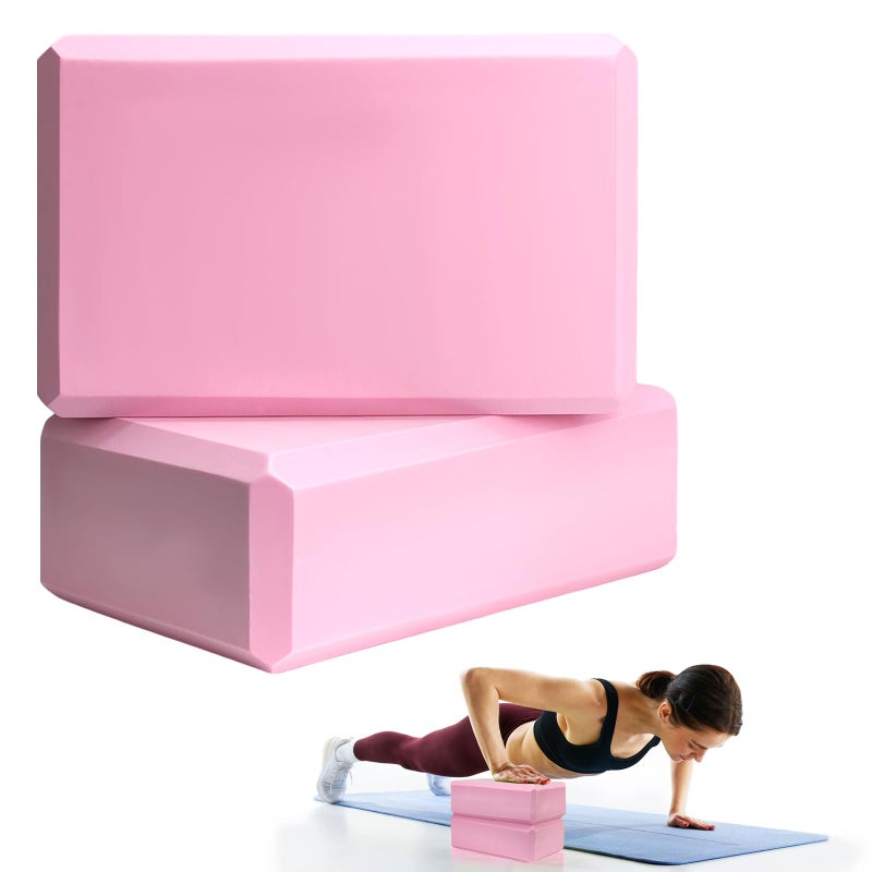 Septo 2 Pcs Yoga Blocks, 9"x6"x3" Foam Blocks Yoga Props for Pilates Stretching and Meditation Exercise Blocks Lightweight Yoga Essentials (Pink) - Image 1