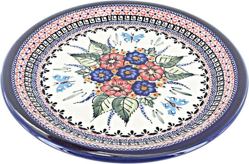 Blue Rose Pottery Blue Rose Polish Pottery Floral Butterfly Dinner Plate - Image 1
