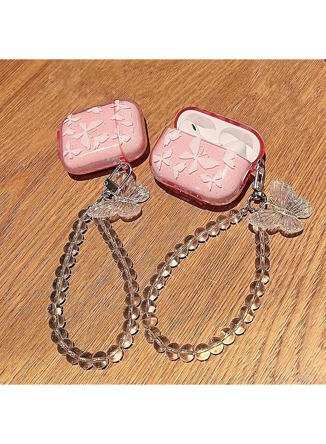 إيروريكس حافظة سيليكون لامعة لجهاز Airpod Pro مع سلسلة مفاتيح بتصميم على شكل فراشة لامعة حافظة واقية ناعمة حافظة ناعمة الملمس حافظة سيليكون مقاومة للصدمات مع لمسات فراشات للبنات - Image 3