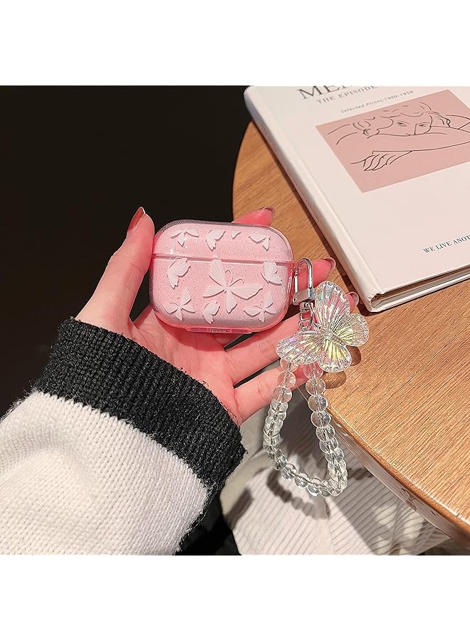 إيروريكس حافظة سيليكون لامعة لجهاز Airpod Pro مع سلسلة مفاتيح بتصميم على شكل فراشة لامعة حافظة واقية ناعمة حافظة ناعمة الملمس حافظة سيليكون مقاومة للصدمات مع لمسات فراشات للبنات - Image 4