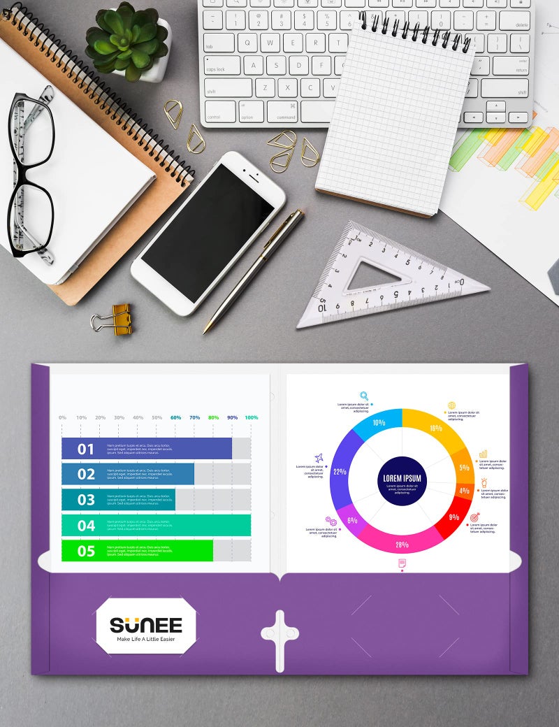 SUNEE Folders with Pockets 3 Hole Punched(50 Pack, Assorted Colors), 2 Pocket Folders Fit Letter Size Paper, Paper File Folder for School Office Home Bussiness - Image 3