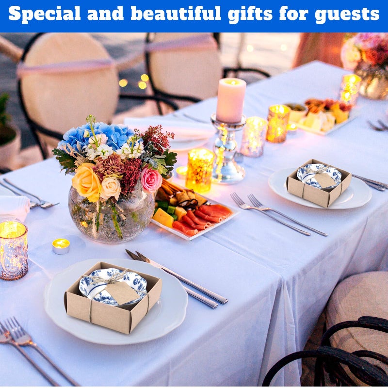 SiliFine 24 Pcs Wedding Favors for Guests Small Ceramic Bowl Bulk Gifts Set 3.3 Inch Floral Design Mini Dipping Sauce Dish with Card Box for Bridal Pooja Baby Shower Birthday (Flower,Blue) - Image 4