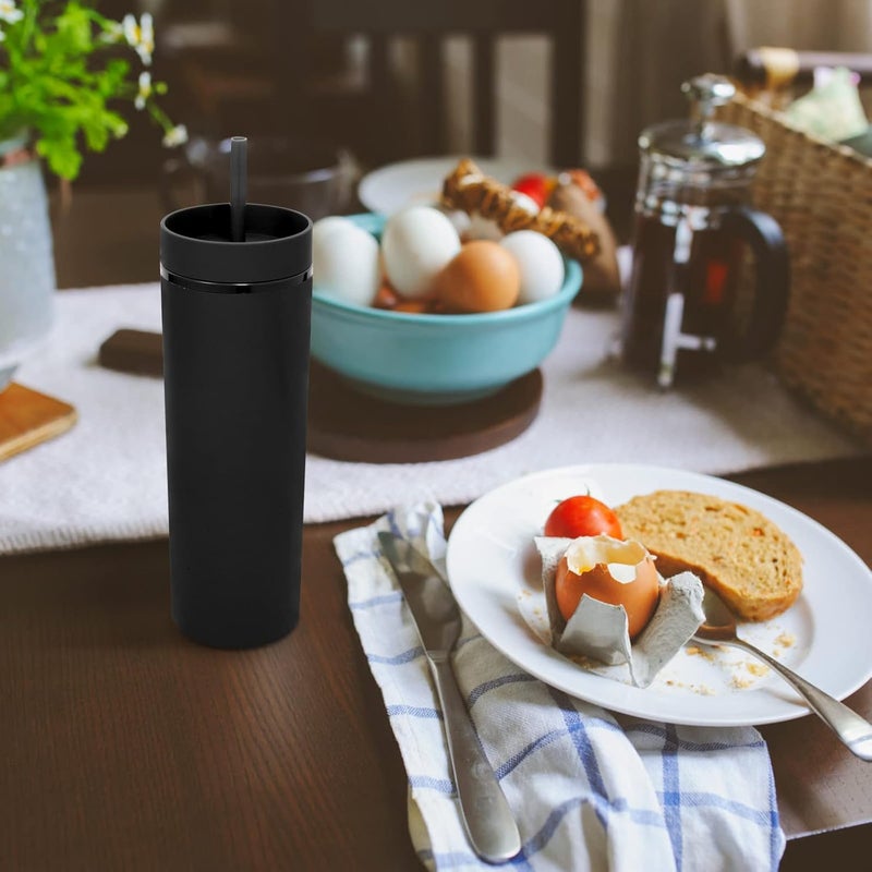 Volhoply كوب بلاستيكي نحيف من Volhoply سعة 20 أونصة، كوب ذو طبقتين مع غطاء وقشة، كوب قهوة مثلج قابل لإعادة الاستخدام أثناء السفر، أكواب ماء من الأكريليك المات مع قشة خالية من مادة BPA للاستخدام في الحفلات، هدايا يمكن صنعها بنفسك (لون أسود، مجموعة واحدة) - Image 5