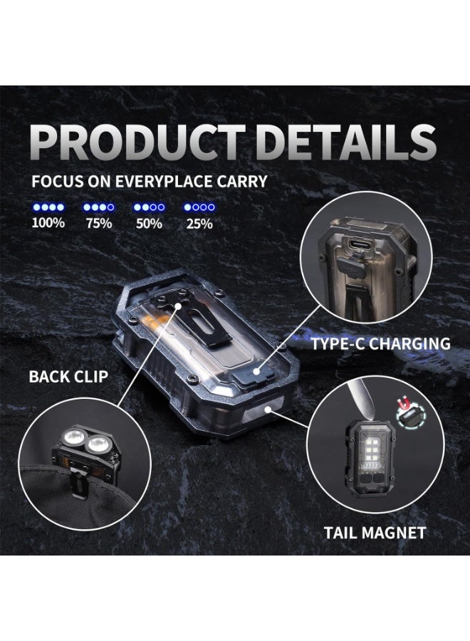 Relex Mini Keychain EDC Flashlight Rechargeable, 1000 High Lumens Super Bright Flash Lights Small Portable Tactical Pocket Torch with Magnet & Clip, 8 Modes,USB C Ipx65 Waterproof - Image 5