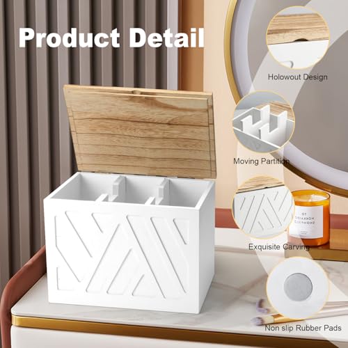MROUEN 2Pcs Tampon Holder for Bathroom Decor, Feminine Product Organizer, Shark Week Tampon Storage with Lid, Wood Pad Box for Toilet, Lady Girl Stuff Organizer Case Bathroom Accessories- White - Image 5