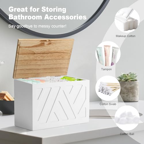 MROUEN 2Pcs Tampon Holder for Bathroom Decor, Feminine Product Organizer, Shark Week Tampon Storage with Lid, Wood Pad Box for Toilet, Lady Girl Stuff Organizer Case Bathroom Accessories- White - Image 3