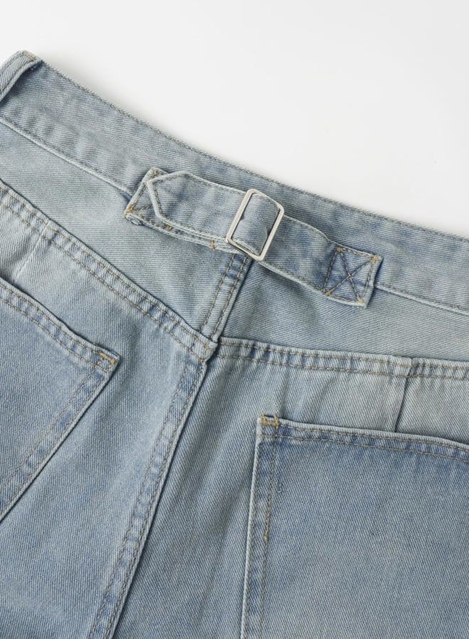 Wanduyini Adjustable Waist Straight Leg Jeans for Women Y2K Baggy Jeans with Snap-Button Mid Low Rise Denim Pants, Vintage Blue, XXL - Image 4