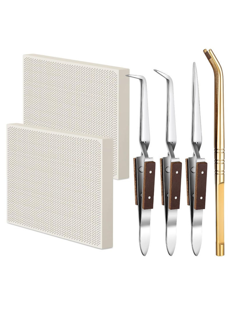 Excefore 6 Pcs Jewelry Soldering Kit Include 2 Honeycomb Soldering Block 1 Copper Tongs 3 Soldering Tweezers, Ceramic Soldering Boards Solder Plate Jewelers Making Melting Casting Tools Supplies - Image 1