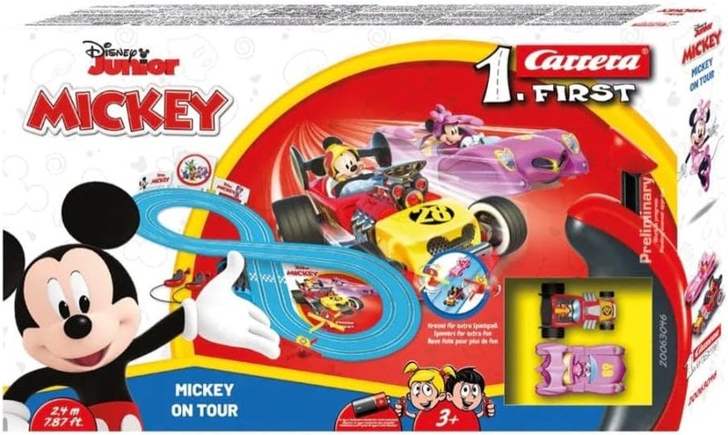Carrera Mickey On Tour 2.4 Meter Track Slot Car Toy Set - Image 1