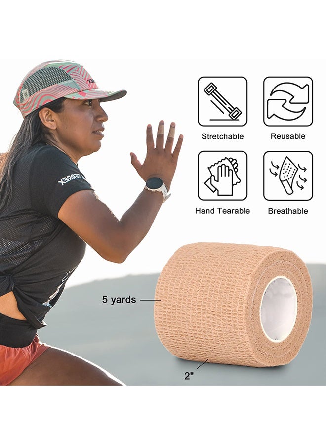 JIAROU 12 Pack Self Adhesive Bandage Wrap 2" x 5 Yards Athletic Tape Vet Wrap Tattoo Supplies Wrap Medical Supplies Elastic Cohesive Bandage Wrist Ankle Sports Tape (Beige) - Image 2