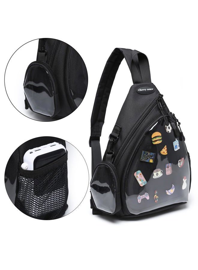 CHERRY SAUCE Oxford Ita Bag Kawaii Pin Display Chest Pack Single Shoulder Bag Sport Backpack Hiking Daypack, Black(large), Large - Image 3