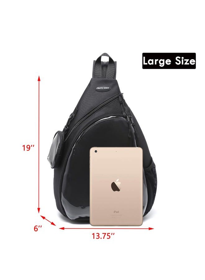 CHERRY SAUCE Oxford Ita Bag Kawaii Pin Display Chest Pack Single Shoulder Bag Sport Backpack Hiking Daypack, Black(large), Large - Image 2