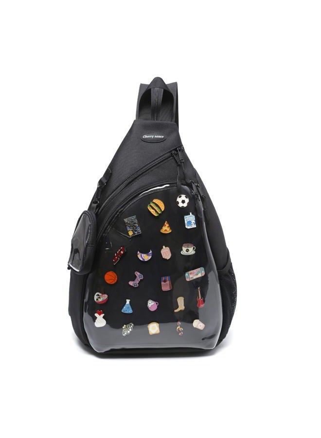 CHERRY SAUCE Oxford Ita Bag Kawaii Pin Display Chest Pack Single Shoulder Bag Sport Backpack Hiking Daypack, Black(large), Large - Image 1
