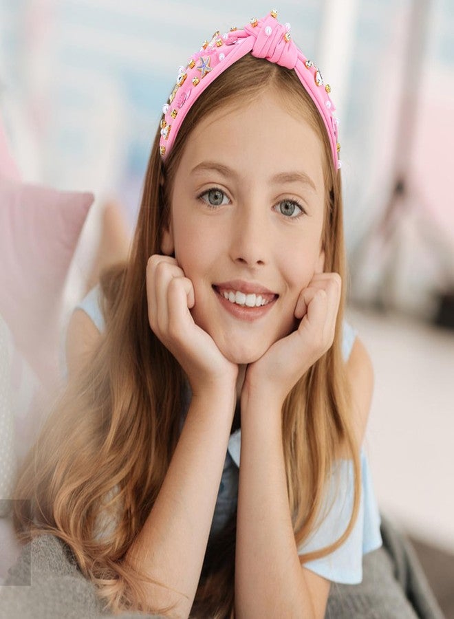 Jaciya Pearl Rhinestone Headband for Women Wide Knotted Pink Headband Starfish Head Band Mermaid Birthday Party Decorations - Image 3