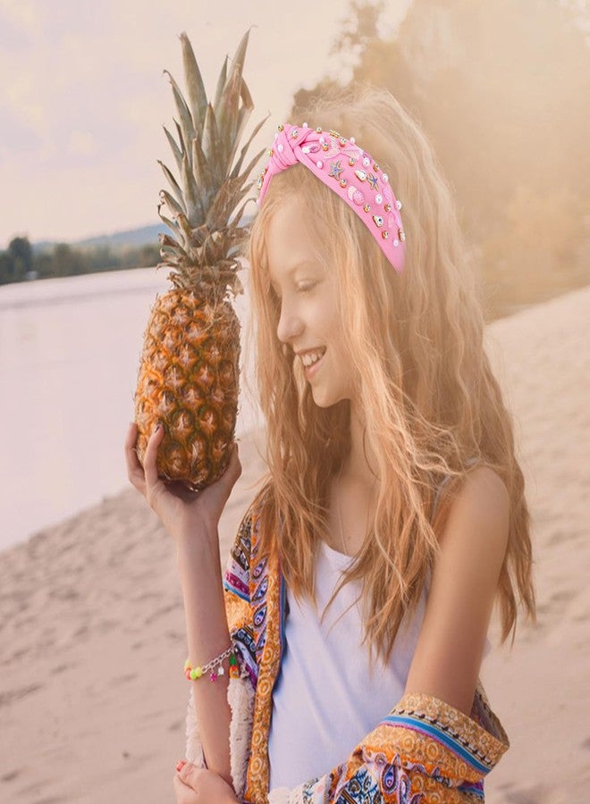 Jaciya Pearl Rhinestone Headband for Women Wide Knotted Pink Headband Starfish Head Band Mermaid Birthday Party Decorations - Image 5