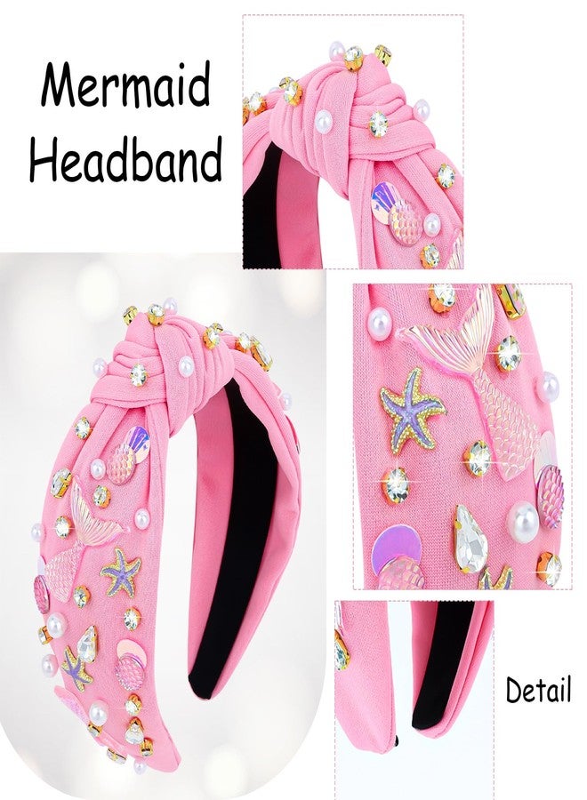 Jaciya Pearl Rhinestone Headband for Women Wide Knotted Pink Headband Starfish Head Band Mermaid Birthday Party Decorations - Image 2