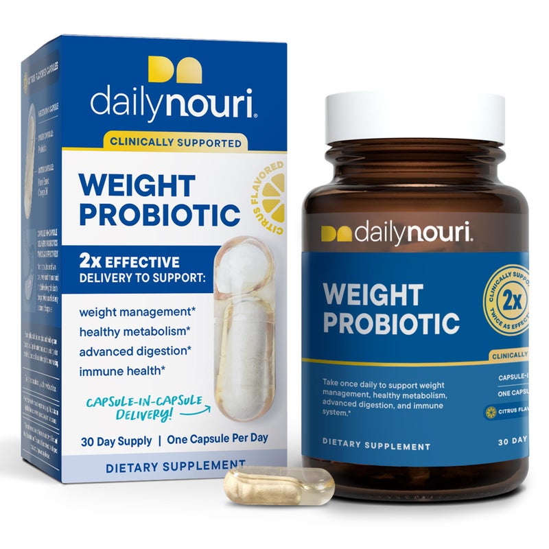 Nouri Daily Weight Probiotic Capsules Complete Metabolism Digestive Weight Gut Health Support with Vegan Ahiflower Omega Oil 30Day Supply