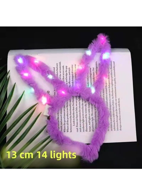 Cute Luminous Plush Rabbit Ears Headband 14 Light Girl Flash Headband Push Scan Code Small Gift Party Activities-Specifications:14 Lamp Plush Rabbit Ears Purple