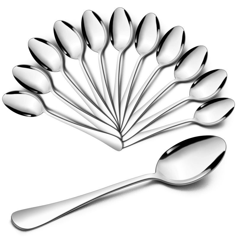 Joyfair Teaspoons Stainless Steel Dessert Spoon Set of 12 Coffee Spoons Ideal for Coffee Tea Ice Cream Dessert in Home Kitchen Restaurant Round Edge  Mirror Polished  Dishwasher Safe 135cm