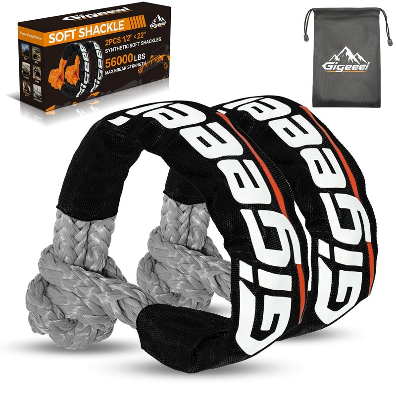 Gigeeei Soft Shackles Tow Recovery - 1/2 Inch X 22 Inch (56,000lbs) Soft Shackle Recovery Kit for Off-Road Winch and Vehicle Towing - Image 1