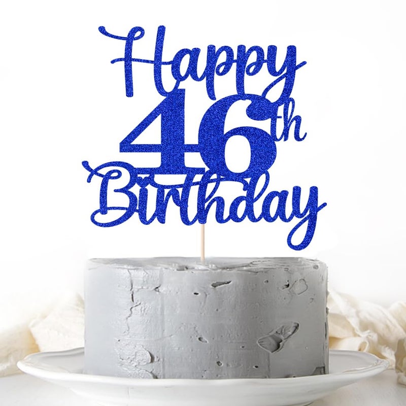 Kaoenla Glitter Happy 46th Birthday Cake Topper Hello 46 Cheers to 46 Years 46th Anniversary /46 years old birthday Party Deco (46th  blue) - Image 3