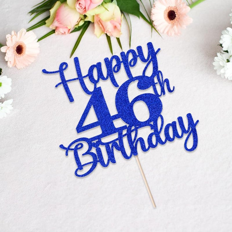 Kaoenla Glitter Happy 46th Birthday Cake Topper Hello 46 Cheers to 46 Years 46th Anniversary /46 years old birthday Party Deco (46th  blue) - Image 5