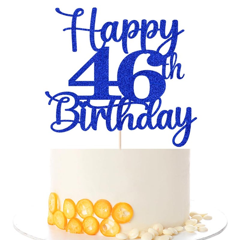 Kaoenla Glitter Happy 46th Birthday Cake Topper Hello 46 Cheers to 46 Years 46th Anniversary /46 years old birthday Party Deco (46th  blue) - Image 1
