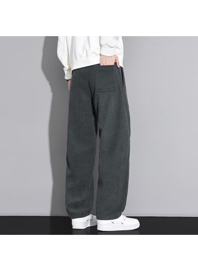 Dingfengbaoluo Men's Casual Pants Autumn Winter Fleece Lined Thickened Loose Straight Fit Versatile Sweatpants Wqz20 Dark Gray 2XL - Image 3
