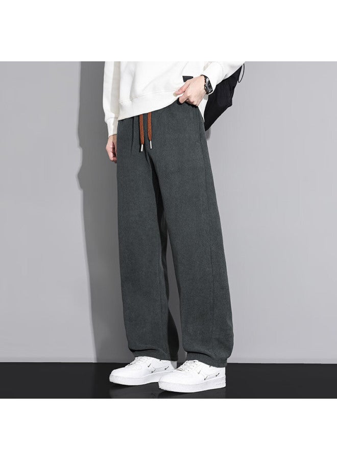 Dingfengbaoluo Men's Casual Pants Autumn Winter Fleece Lined Thickened Loose Straight Fit Versatile Sweatpants Wqz20 Dark Gray 2XL - Image 2