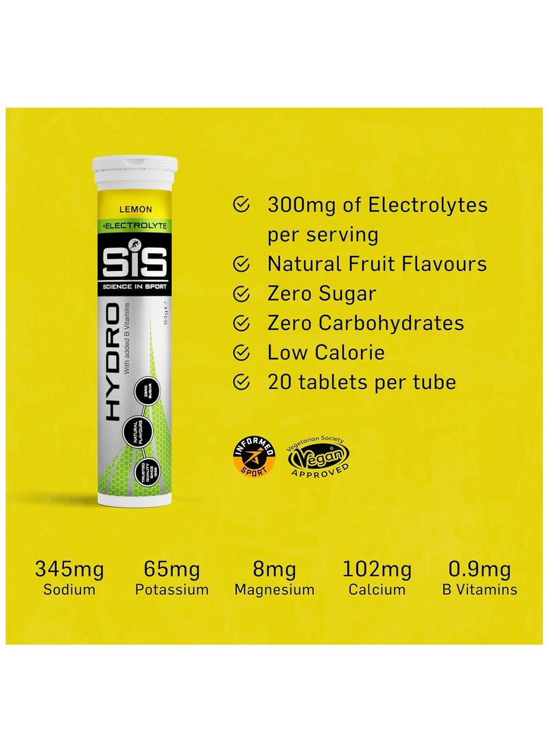 SIS - Hydro Electrolyte Tablets - Lemon Electrolyte,Trusted qualtity since 1992 & with vit B6 for reducing fatigue zero sugar, Hydro with added B Vitamins 20X4.5g - Image 1