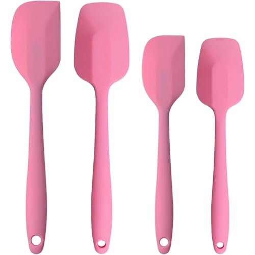 P Plus Fire P PlusFire Non-Stick Heat-Resistant BPA-Free Silicone Scraper Spatula Turner Spoon for Baking, Cooking, Mixing, Kitchen Tools Silicone Scraper with Nonslip Handle for Cooking (Set of 4, Pink) - Image 1