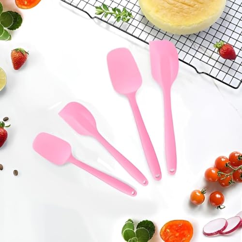 P Plus Fire P PlusFire Non-Stick Heat-Resistant BPA-Free Silicone Scraper Spatula Turner Spoon for Baking, Cooking, Mixing, Kitchen Tools Silicone Scraper with Nonslip Handle for Cooking (Set of 4, Pink) - Image 5