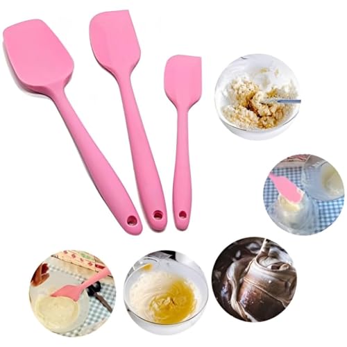 P Plus Fire P PlusFire Non-Stick Heat-Resistant BPA-Free Silicone Scraper Spatula Turner Spoon for Baking, Cooking, Mixing, Kitchen Tools Silicone Scraper with Nonslip Handle for Cooking (Set of 4, Pink) - Image 3
