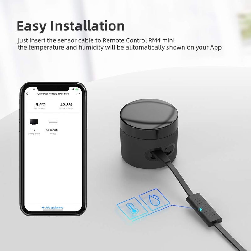 Broadlink RM4 Universal Remote Control, Smart Home Automation Wi-Fi Infrared Blaster for TV Air Conditioner STB Audio, Works with Alexa, Google Home, IFTTT (Sensor Cable) - Image 2