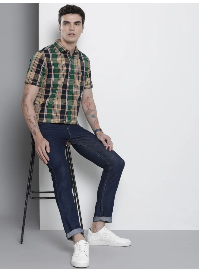 The Indian Garage Co Men Slim Fit Checkered Half Sleeves Cutaway Collar Casual Shirt
