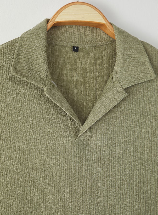 trendyol Mint Oversize/Wide Cut Textured Knitted Polo Neck T-shirt - Image 5