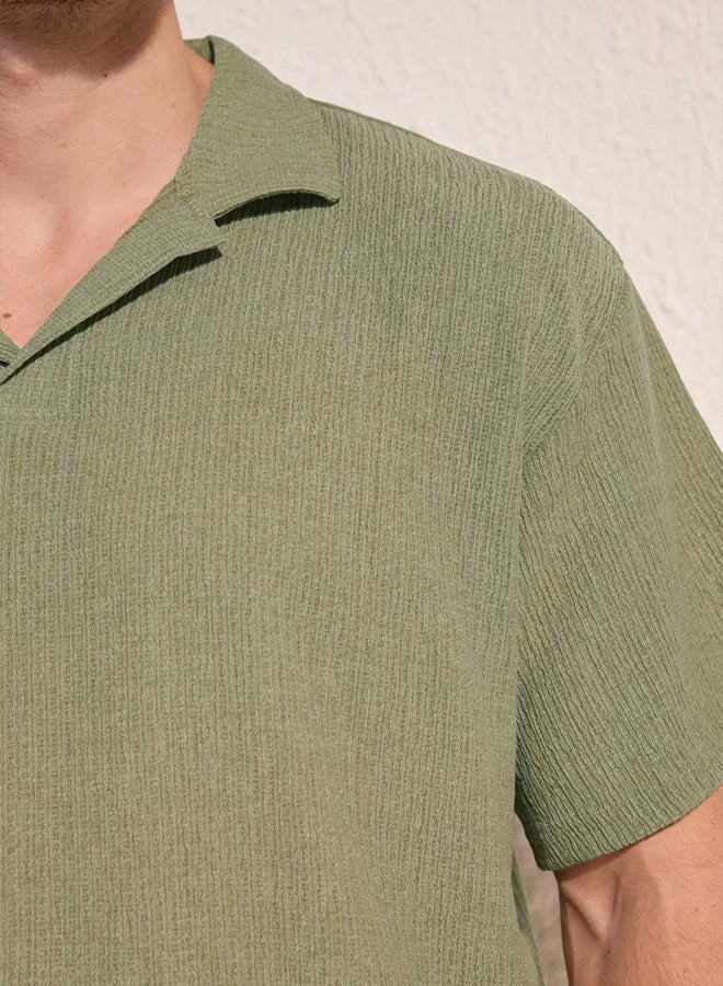 trendyol Mint Oversize/Wide Cut Textured Knitted Polo Neck T-shirt - Image 3