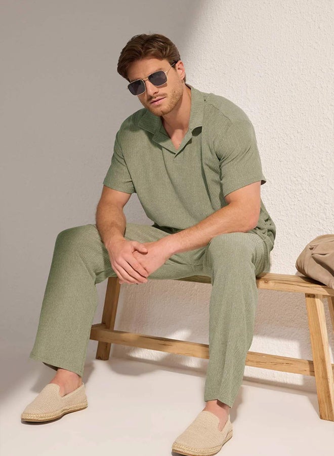 trendyol Mint Oversize/Wide Cut Textured Knitted Polo Neck T-shirt - Image 1