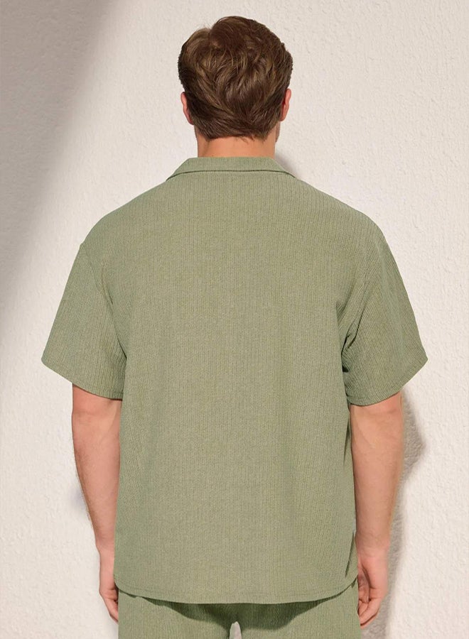trendyol Mint Oversize/Wide Cut Textured Knitted Polo Neck T-shirt - Image 4