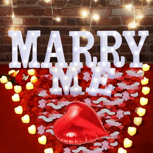 Zealor Marry Me Light Up Letters Proposal Decorations Marry Me Sign 24 LED Candles 2000 Rose Petals 10 Foil Balloon 10ft Carpet Runner Rose Ring Box for Valentine's Day Wedding Proposal Engagement (White) - Image 5