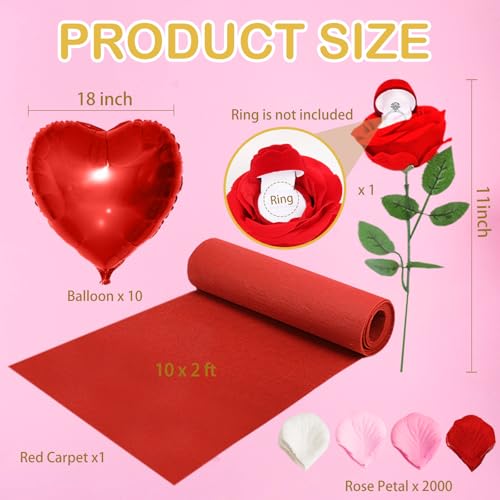 Zealor Marry Me Light Up Letters Proposal Decorations Marry Me Sign 24 LED Candles 2000 Rose Petals 10 Foil Balloon 10ft Carpet Runner Rose Ring Box for Valentine's Day Wedding Proposal Engagement (White) - Image 3