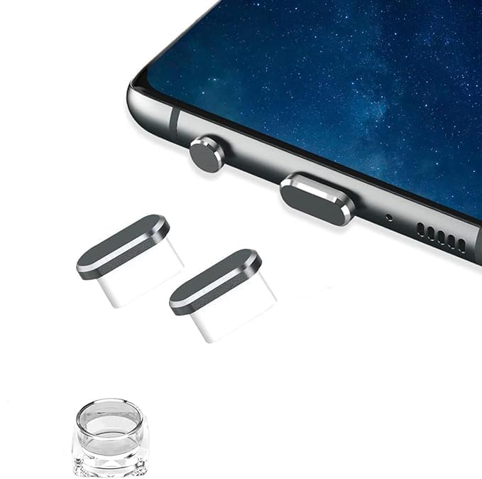Enclave غطاء حماية من الغبار USB C إنكلايف، غطاء مضاد للغبار لمنافذ الشحن من نوع C مع فرشاة تنظيف لجميع أجهزة USB C. (عبوة من 2) (رمادي) - Image 1