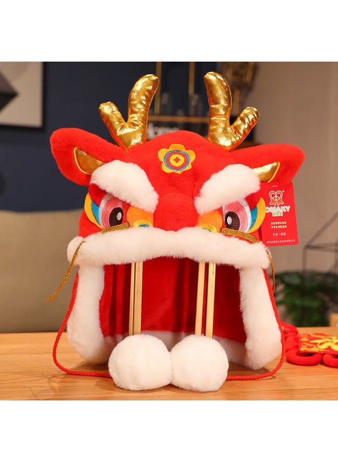 Dragon Year Mascot Dragon Hat Dragon Wallet Dragon Pendant Plush Toy Zodiac Dragon Doll Opening Red Gift-Specifications:27cm Country Tide Dragon Hat  - Image 1