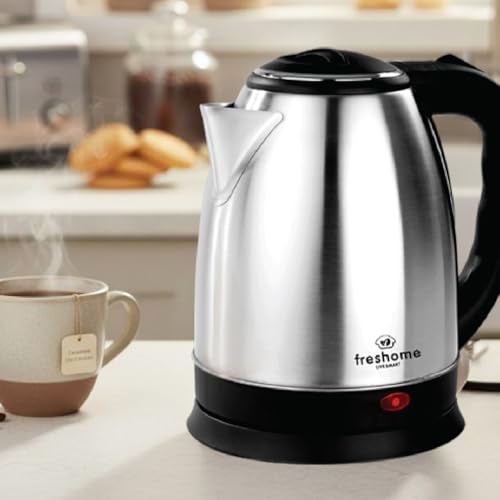 FRESHOME Electric Kettle 1.5 Litre, 1500 Watts Stainless Steel Auto Shut Off Cordless Electric Water Boiler for Tea, Coffee, Milk, Hot Water, Instant Noodles (Silver & Black) - Image 1