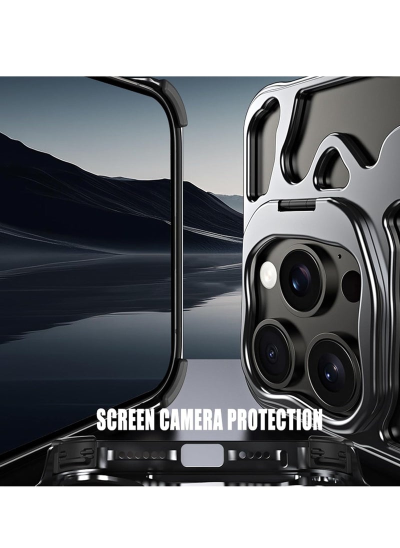 general Metal Case for iPhone 16 Pro Max (2024),Aluminum Alloy Hollow Phone Case with Lens Protection Bracket,Heat Dissipation Anti-fall Shockproof Protective Cover (Gray) - Image 3