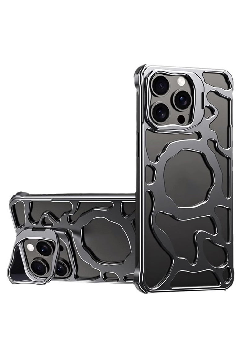 general Metal Case for iPhone 16 Pro Max (2024),Aluminum Alloy Hollow Phone Case with Lens Protection Bracket,Heat Dissipation Anti-fall Shockproof Protective Cover (Gray) - Image 1