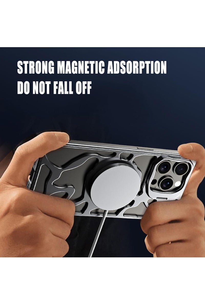 general Metal Case for iPhone 16 Pro Max (2024),Aluminum Alloy Hollow Phone Case with Lens Protection Bracket,Heat Dissipation Anti-fall Shockproof Protective Cover (Gray) - Image 2