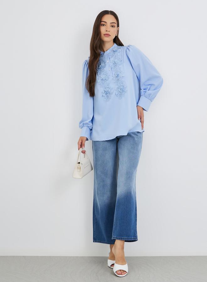 Take Two Flowers Lace Detail Balloon Sleeve Shirt - Image 2