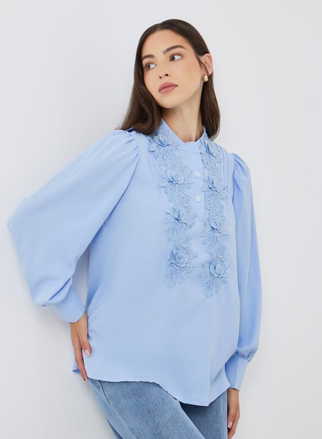 Take Two Flowers Lace Detail Balloon Sleeve Shirt - Image 1