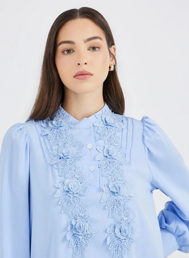 Take Two Take Two Flowers Lace Detail Balloon Sleeve Shirt